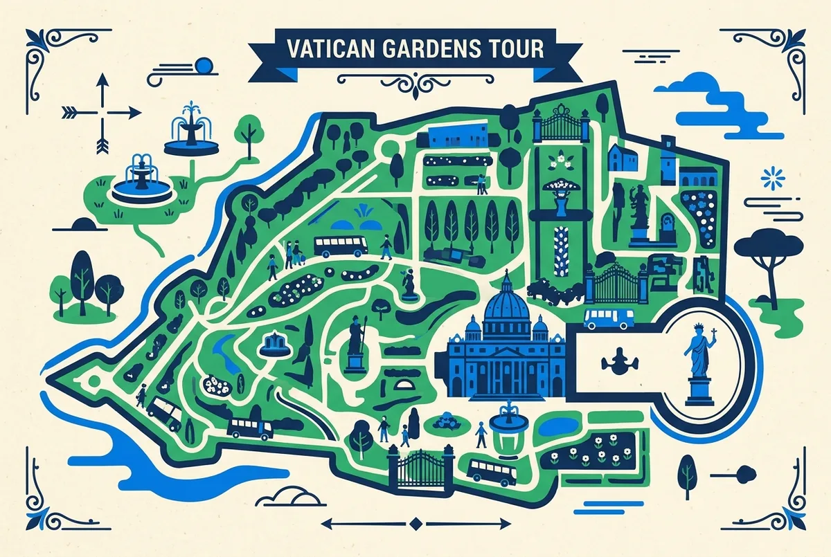 illustrated map of Rome highlights for Vatican Gardens Tour: Tickets and What to Expect, vatican gardens tickets